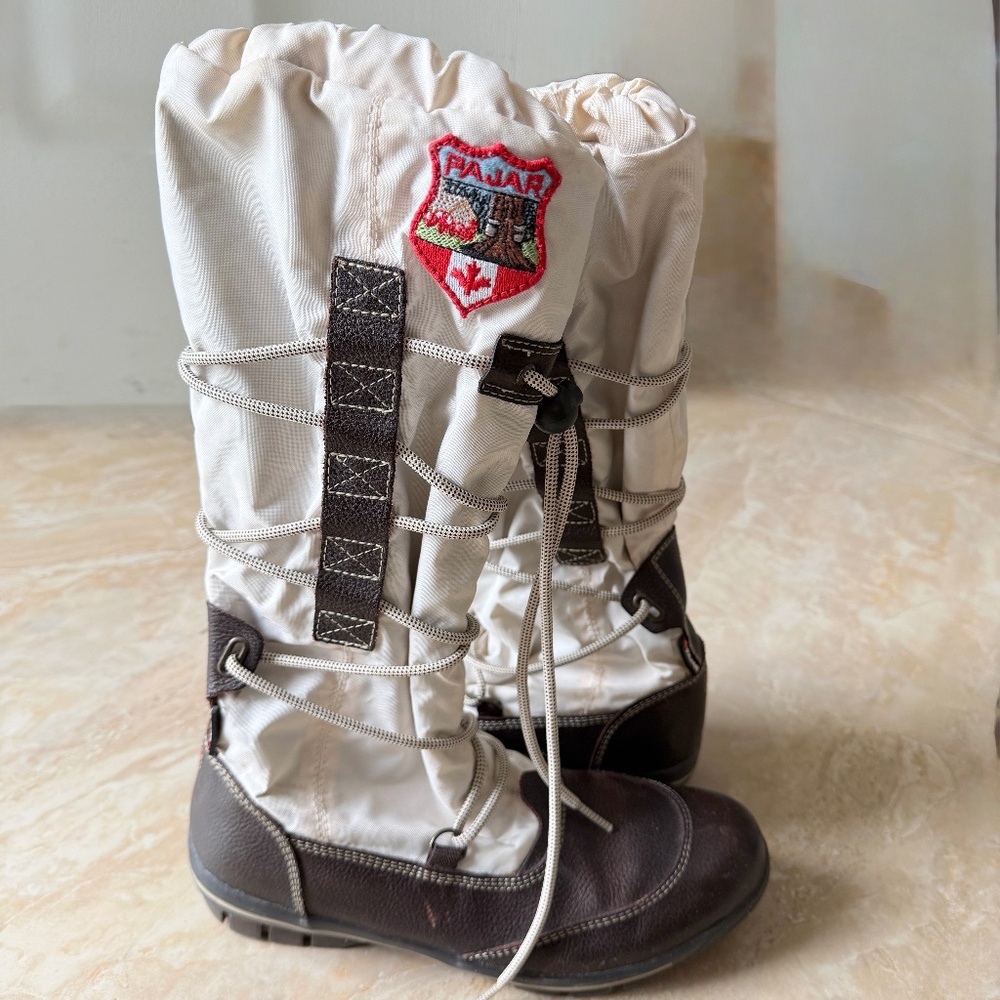 PAJAR Women's Grip Leather & Nylon Tall Snow Boots Brown Leather Size